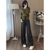Moda 2025 Novo Terno Feminino Outono Novo Elegante Redutor de Idade Gola Lapela Malha Calça Wide-Leg Conjunto de Duas Peças