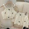 Ropa Coreana para Niños Verano Nuevo Estilo Niñita Traje Fresco Bordado Camisola para Niñas + Falda Pantalón Conjunto de Dos Piezas