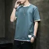 Camiseta de Verano Nueva de Algodón Puro de Manga Corta para Hombre, Top Sencillo de Moda, Manga Media, Camiseta Casual Falsa de Dos Piezas