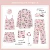 Pijamas Personalizados para Mujer, Primavera, Otoño, Verano, Almohadillas de Sujetador Integradas, Juego de Siete Piezas, Dibujos Animados, Dulce, Lindo, Ropa de Casa para Estudiantes