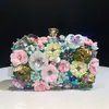Hengmei Chaozhou fornecimento direto da fábrica bolsa de noite da moda bolsa feminina com flores e pérolas feitas à mão bolsa para banquete casamento festa