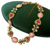 Conjunto de collar, pulsera y pendientes de corazón con incrustaciones de diamantes florales estilo medieval, cadena para la clavícula estilo corte vintage, joyería de nicho para mujer