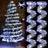 Luces de Cinta LED para Árbol de Navidad a Pilas Tema de Santa Decoraciones con Purpurina para Árboles Festivos de Interior para Navidad y Bodas