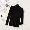 Outono e Inverno Novo Estilo Coreano Cor Sólida Suéter Básico Tricô para Mulheres Emagrecedor Suéter de Gola Alta para Mulheres