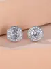 Brincos Pinduoduo Cross-Border Platina Pedra Branca Totalmente Cravejados Diamante Brilhante Redondo Embalagem Joias Versáteis High-End Estilo Francês