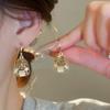 Pendientes de plata con incrustaciones de diamantes y perlas de ojo de gato rosa, ligeros y de alta gama, elegantes y vintage para otoño e invierno.