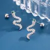 Nuevo Clavo de Oreja de Serpiente de Espíritu Hebilla de Tornillo Clavo de Hueso de Oreja Accesorios para Oreja Pendientes de Diseño de Nicho Diamante Verde Joyería de Lujo Ligero para Mujer