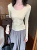 Camiseta Básica Versátil de Manga Larga con Cuello Redondo para Mujer Hers Sweet Autumn Estilo Minimalista Ajustada a la Cintura 66753