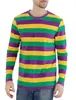 Sudaderas a Rayas de Contraste de Color Clásico 2025 para Hombre Manga Larga Impresión 3D Color Diario Casual Cuello Redondo Camisa
