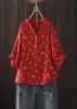 Camisa de punto artística estilo japonés con cuello en V, estampado floral, manga de tres cuartos para mujer, top casual de algodón de doble capa para verano