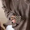 Otoño e Invierno Estampado de Leopardo Piel Multifuncional Clip para Gafas de Sol Cadena para Gafas Almacenamiento Collar Cordón para Mujer Cadena para Suéter Accesorio