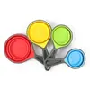 Juego de 4 Piezas de Tazas y Cucharas Medidoras de Silicona Plegables, Herramienta Medidora Retráctil Colorida para Hornear Café Harina Azúcar Cocina