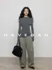 Yu Jian HAVEGAN / Camiseta Base de Tricô Feminina de Inverno com Gola Alta Meia Slim Fit Toque Macio Elástica