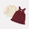 Conjunto de Dos Piezas con Falda de Tirantes de Lunares, Estilo Coreano Simple, Manga Larga, para Bebés y Niños Pequeños, Nuevo Estilo de Otoño, Informal y Elegante, para Niñas