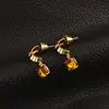 Joias Europeias e Americanas Elegante Corrente de Colar com Pedra Laranja Brincos com Inlays de Diamante Cheio Pingente Luxo Leve Alto Padrão Mulheres