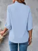 2026 Estação Independente Desejo Amazon Venda Quente Verão Simples Cor Sólida Manga Curta Babado Gola V Camisa Top Feminino