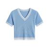 Camiseta de punto de manga corta con cuello en V de diseño de nicho para mujer Verano 2025 Nueva camiseta corta de punto ajustada