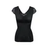 Nueva Camisola de Encaje Patchwork con Cuello en V para Primavera y Verano para Mujer, Top Base Moldeador Estilo Coreano Adelgazante
