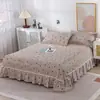 Saia de Cama Escovada Colcha Peça Única Lavada Cama de 1,8m Capa Protetora Amiga da Pele para Dormir Nu Moda Saia de Renda Cama Lençóis de Cama