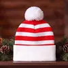 Chapéu de Tricô com Pom-pom Decoração Chapéu de Natal Pom-pom Blocos de Cor Listras Chapéu Vermelho e Branco Em Estoque Chapéu de Natal Chapéu de Halloween