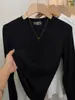 Top de manga larga con cuello redondo y línea de hombros para mujer, temporada de primavera y otoño 2026, estilo coreano, simple, casual, para ir al trabajo, moderno, versátil, camiseta básica