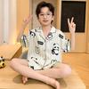Pijamas de manga corta para niños grandes, pantalones cortos para niños, verano 2024, de seda fina de hielo, ropa de casa con solapa pequeña para niños
