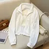 Chaqueta corta blanca popular transfronteriza para mujer, protección solar, ligera, transpirable, con cremallera, estilo casual, corte holgado