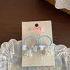 Grampo de Cabelo Azul com Laço de Renda Estilo Coreano, Presilha Doce de Tecido Floral com Pérola para Franja Lateral, Acessório de Cabelo Versátil Venda por Atacado