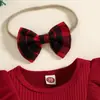 Macacão de bebê transfronteiriço novo primavera e outono Europeu e Americano vermelho manga longa xadrez bolsa saia de saco bebê menina roupas de Natal