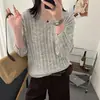 Suéter de punto acanalado con cuello en V para mujer otoño 2026 nuevo estilo perezoso holgado jersey de manga larga top de punto fino