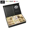 Cubiertos de Acero Inoxidable Transfronterizo de Amazon Cuchillo y Tenedor 1010 Cuchillo, Tenedor y Cuchara de Estilo Occidental Juego de 24 Piezas Cuchillo y Tenedor para Carne Caja de Regalo