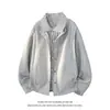 Cuello de camisa desestructurado, chaqueta de dos piezas simulada, cárdigan casual de bloques de color para hombre de otoño, chaqueta juvenil moderna estilo americano