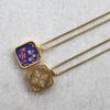 Pequeño colgante de acero de titanio Thangka pintado a mano de oro Thangka ocho santos patronos Zakilam collar de madre verde