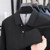 Nova Camisa Polo Masculina de Manga Longa com Gola Lapela Outono Casual Solta Básica Estilo Clássico Top Polo Masculino para Homens