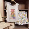 Conjunto de verano 2026 para mujer, lindo estampado de cachorro estilo coreano, manga corta, pantalones cortos, suelto, dulce, ropa de casa
