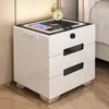 Mesita de noche inteligente, simple, moderna, multifuncional, carga inalámbrica, cerradura de huellas dactilares, audio Bluetooth, mesita de noche para dormitorio con luz