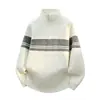 Suéter de hombre con media cremallera y cuello alto, top de punto a rayas color block retro, suéter cálido casual engrosado para otoño/invierno
