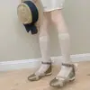 Meias arrastão com laço vazado estilo balé, meias pretas para panturrilha Lolita hot girl, meias de meia-panturrilha subcultura Y2K para o verão