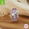 Dije de plata con forma de lazo rosa, cuentas de cristal para pulsera, cuentas de plata s925 románticas y dulces.