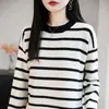 Outono/Inverno 2026 Novo Gola Redonda Tricô Grosso Cor Andy Velvet Color Block Listrado Dividido Pulôver Solto Top Básico para Mulheres