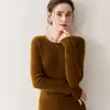 Malha de Caxemira de Gola Redonda Pronta para Vestir Outono e Inverno Malha de Base Quente Manga Longa Feminina Efeito Emagrecedor e Versátil