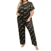 Estilo europeo y americano talla extra mujer gorda hombre gordo ropa de casa extra grande extra gordo corazón cuello redondo manga corta pantalón largo conjunto de pijama para mujer