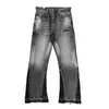 Jeans de pierna recta con patrón bordado lavado y desgastado, estilo callejero europeo y americano, unisex, estilo ins, nuevo modelo 2026