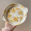 INS Vintage Sino de Vento Prato de Flores Irregular Binaural Prato de Café da Manhã Sobremesa Prato de Bolo Prato Prato de Arroz Doméstico