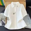 Camisa Blanca de Cuello para Mujer, Transfronteriza Europea y Americana, para Amazon, con Lindo Bordado de Mapache, Top Casual Simple y Versátil