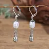 Pendientes de Imitación de Perla Turquesa Hechos a Mano de Nicho Europeo y Americano, Pendientes Vintage Artísticos de Hoja y Cruz de Estilo Étnico para Hombre