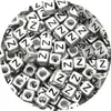 Cuentas de Letras Cuadradas de Acrílico de 6 mm Color Plata Antigua para Hacer Joyería DIY, Llaveros, Cadenas para Teléfono Móvil, Accesorios Decorativos, Cuentas Sueltas
