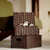 Caja de Almacenamiento de Ratán, Canasta de Ratán, Caja Organizadora, Canasta de Almacenamiento para Ropa, Caja de Almacenamiento con Tapa y Cerradura, Canasta de Almacenamiento de Mimbre, Canasta para Artículos Varios