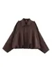 Jaqueta Cropped Suede Retrô 2026 com Gola Lapela, Manga Curta, Versátil para o Trabalho, Efeito Emagrecedor