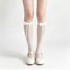 Calcetines Blancos Lolita con Lazo Transparentes para Pantorrilla para Mujer, Delgados Transparentes Estilo Japonés Soft Girl JK de Media Pantorrilla, Ultradelgados